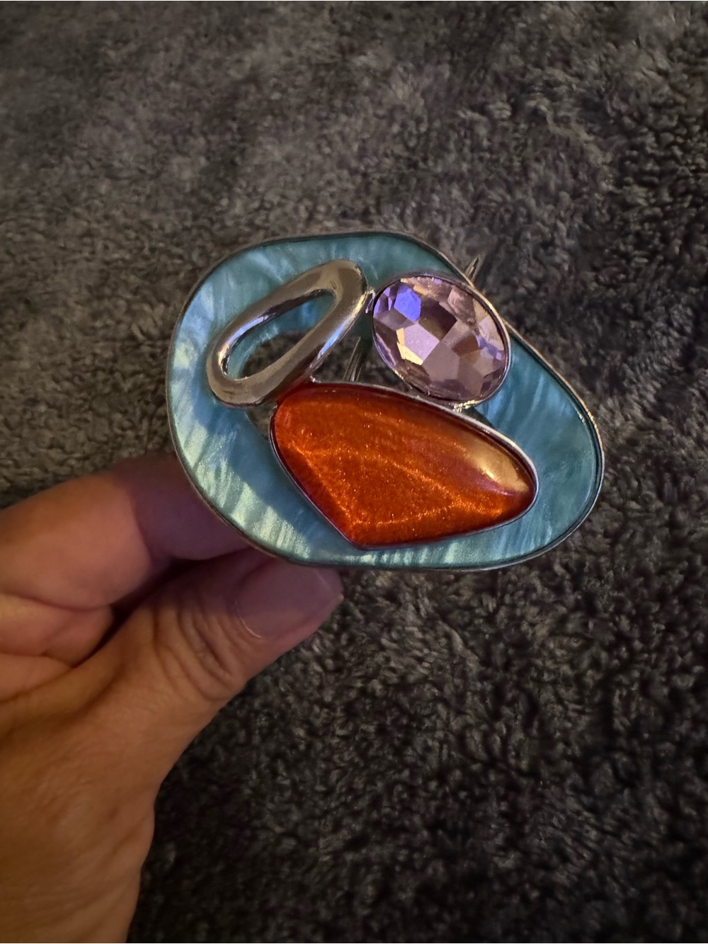 Statement Blue Enamel Bracelet with Orange and Lavender Stones